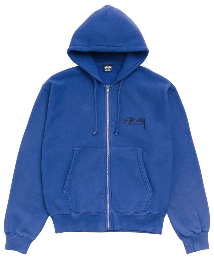 Stussy Beach Roots Zip Hoodie Garment Dyed Indigo