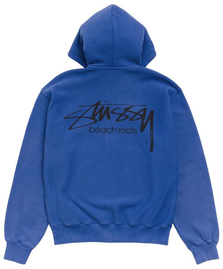 Stussy Beach Roots Zip Hoodie Garment Dyed Indigo