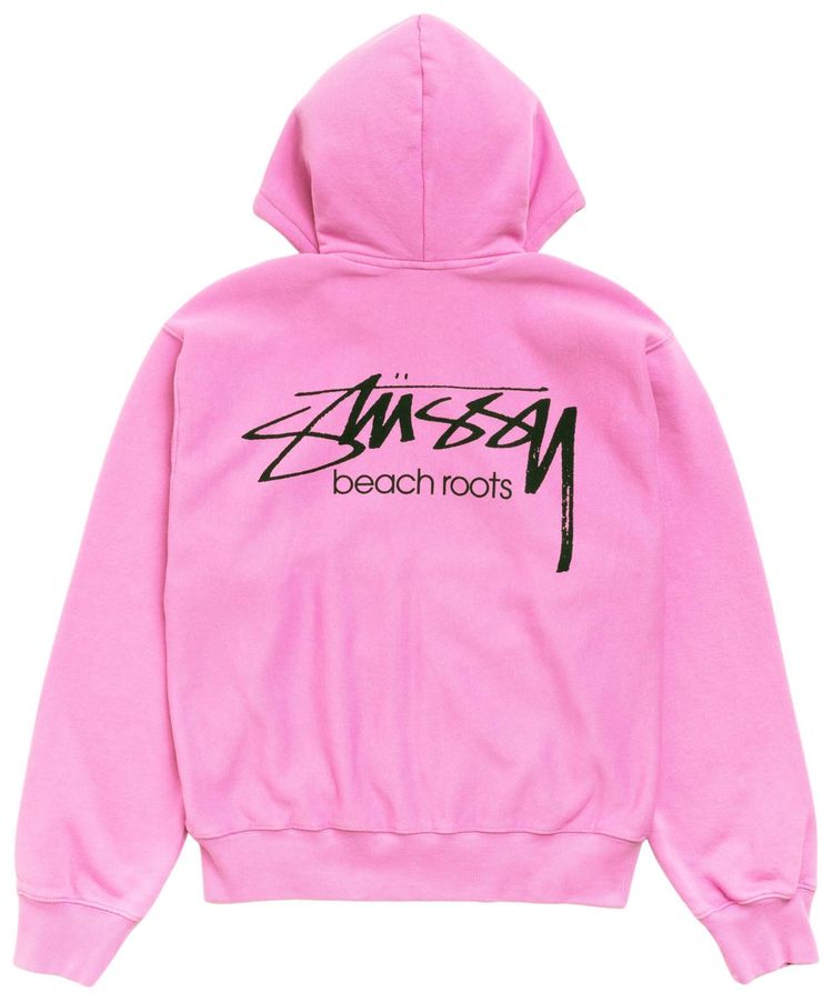 Stussy Beach Roots Zip Hoodie Garment Dyed Pink