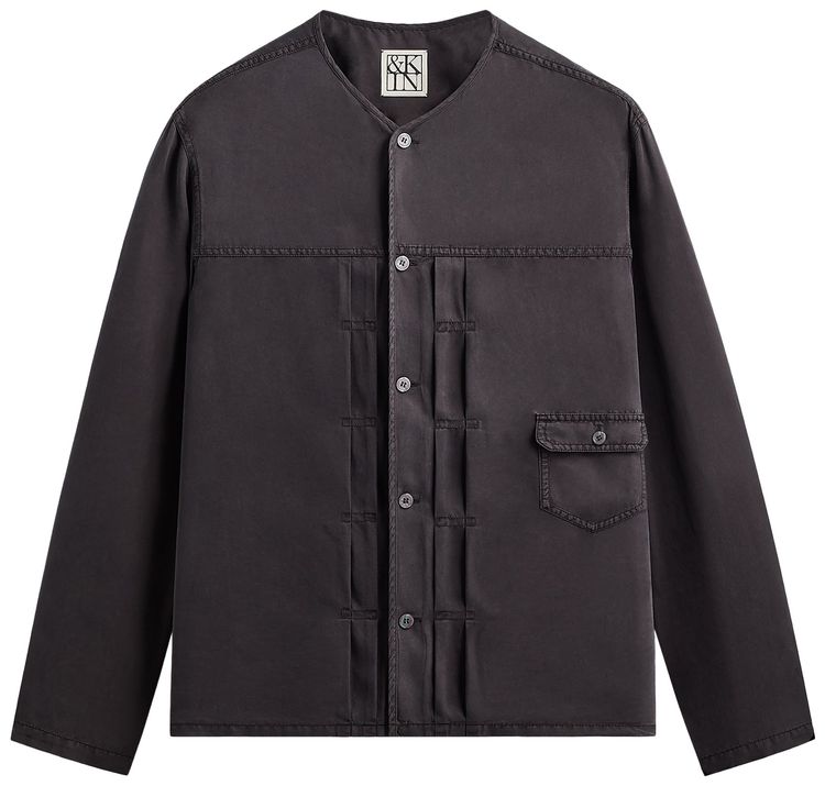 Kith Kin Garment Dyed Silk Collarless Yardley Shirt Phantom Grey