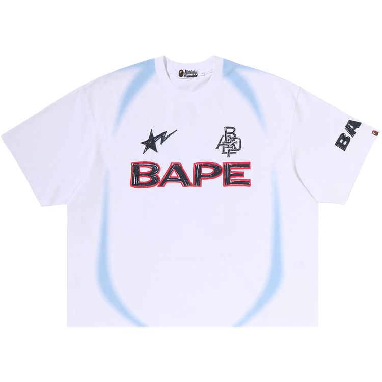 BAPE Heavy Wash Hand Draw Football Multi Logo Relaxed Fit Tee White