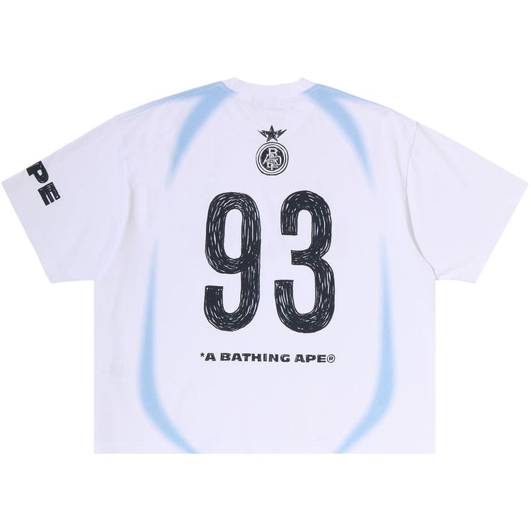 BAPE Heavy Wash Hand Draw Football Multi Logo Relaxed Fit Tee White