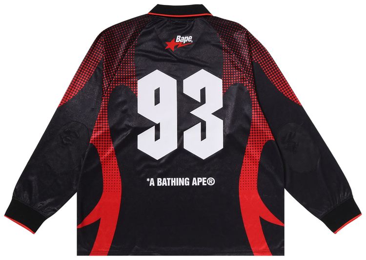 BAPE Ape Flame Monogram Jacquard Logo Relaxed Fit Football Jersey Black