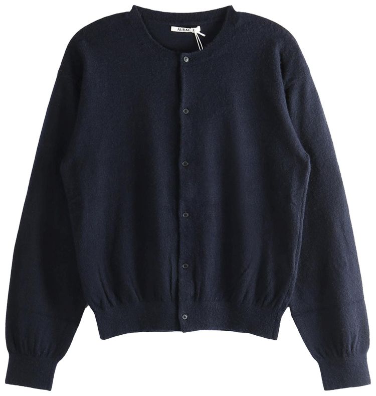 Auralee Brushed Cashmere Cotton Knit Cardigan Dark Navy