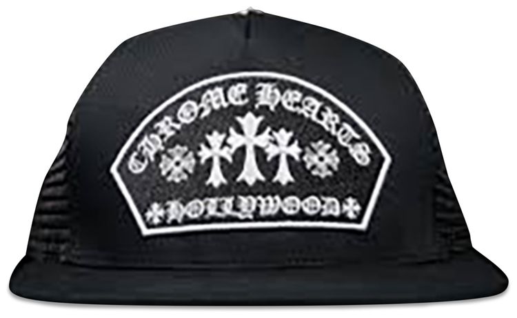 Chrome Hearts Hollywood Triple Cross Embroidered Trucker Cap Black