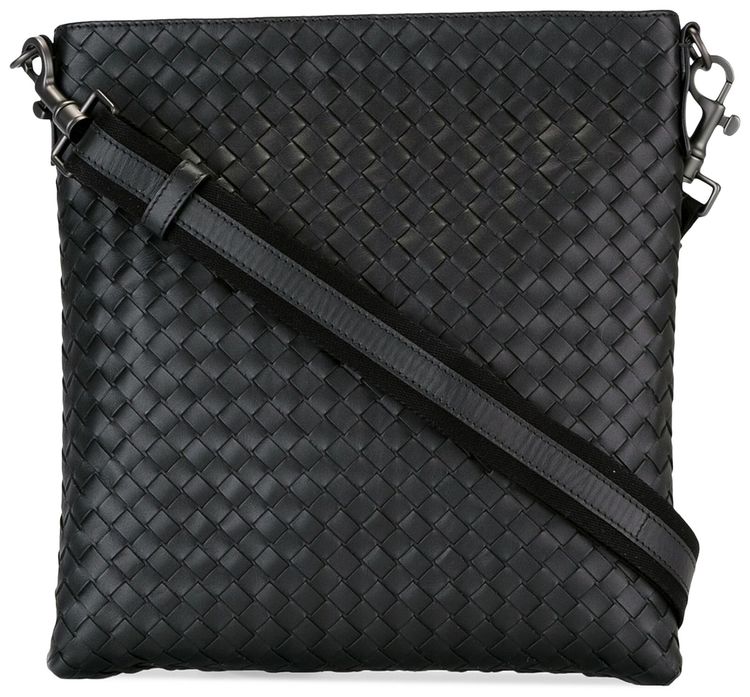 Bottega Veneta Intrecciato Weave Messenger Bag Black