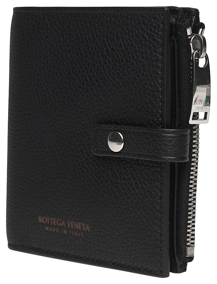 Bottega Veneta Bi Fold Leather Wallet Black