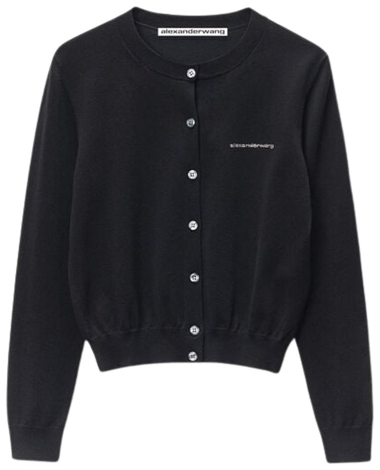 Alexander Wang Hotfix Logo Long Sleeve Crewneck Cardigan Black