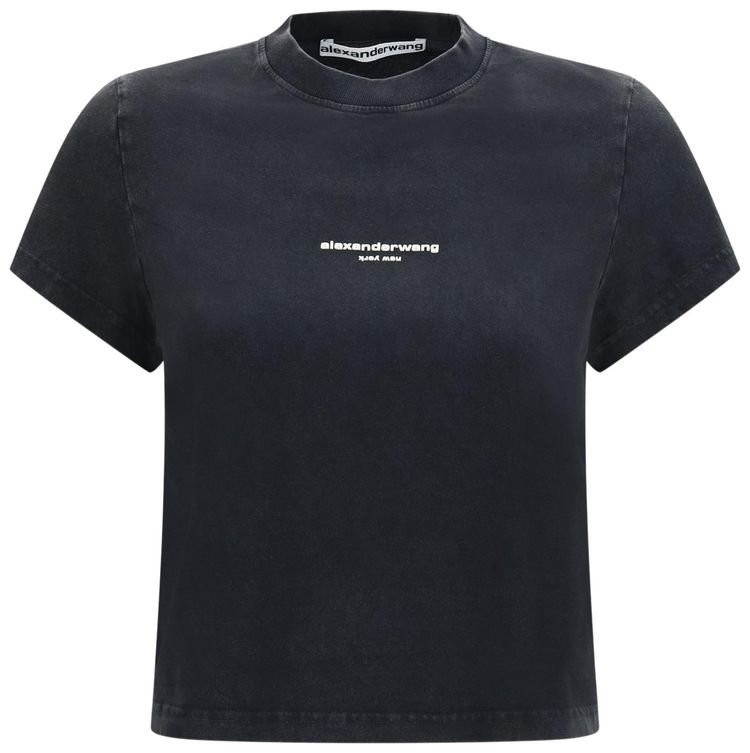 Alexander Wang Shrunken Short Sleeve Logo Print Tee Washed Black