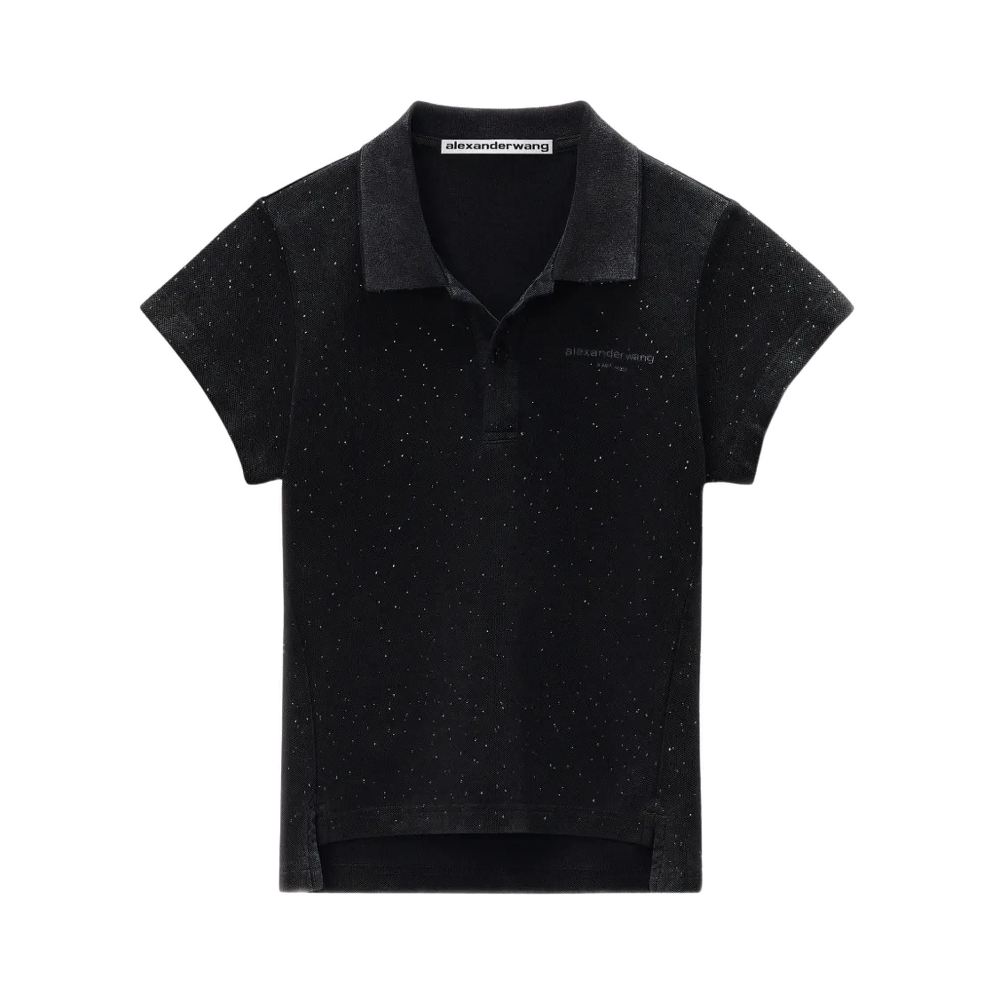 Buy Alexander Wang Allover Hotfix Shrunken Polo Tee 'Washed Black