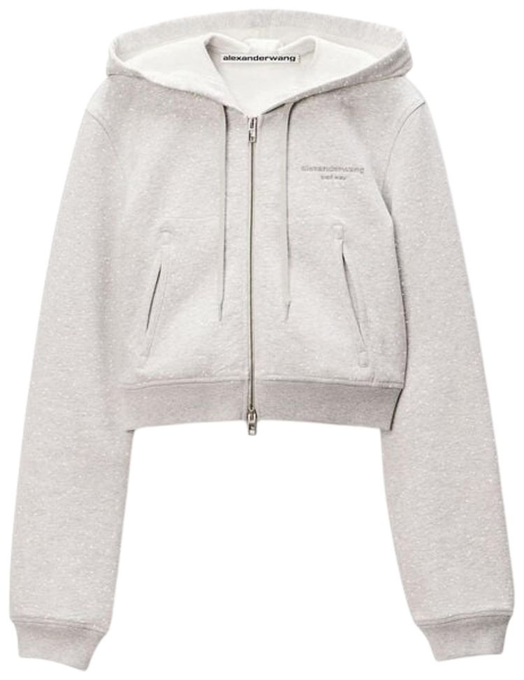 Alexander Wang Zip Up Allover Hotfix Fitted Long Sleeve Light Heather Grey