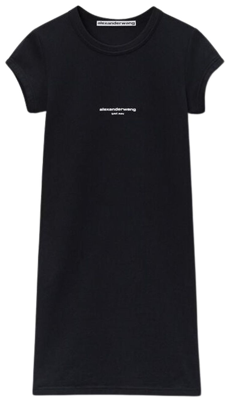Alexander Wang Logo Print Fitted Short Sleeve Mini Dress Black