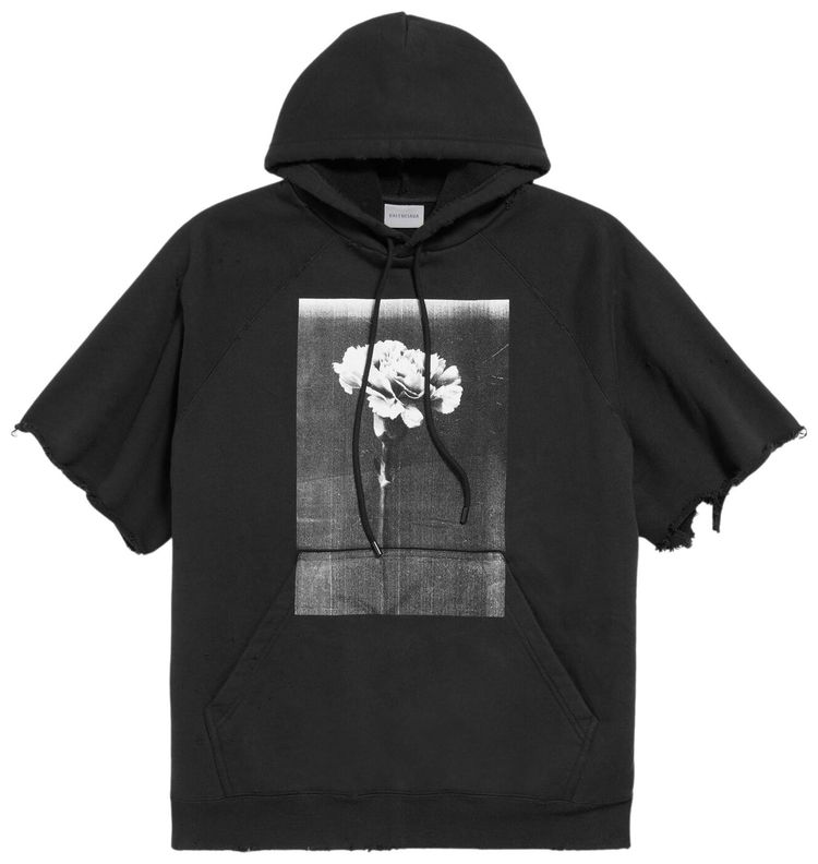 Balenciaga Raglan Cut Off Sleeve Hoodie Black