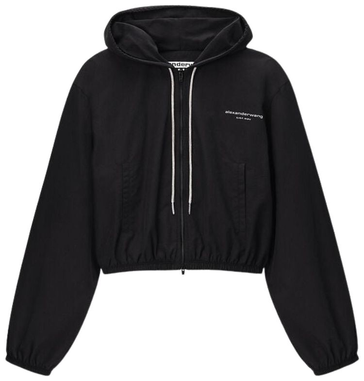 Alexander Wang Rhinestone Drawcord Shrunken Hoodie Jacket Black