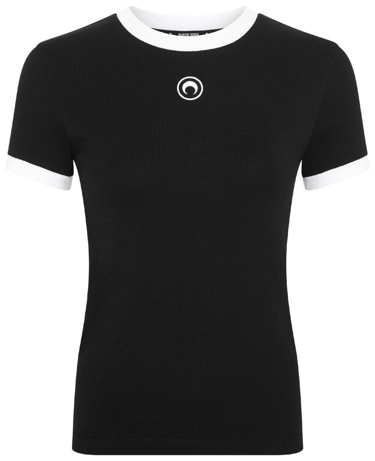 Marine Serre Moon Logo Bicolor Jersey T Shirt Black