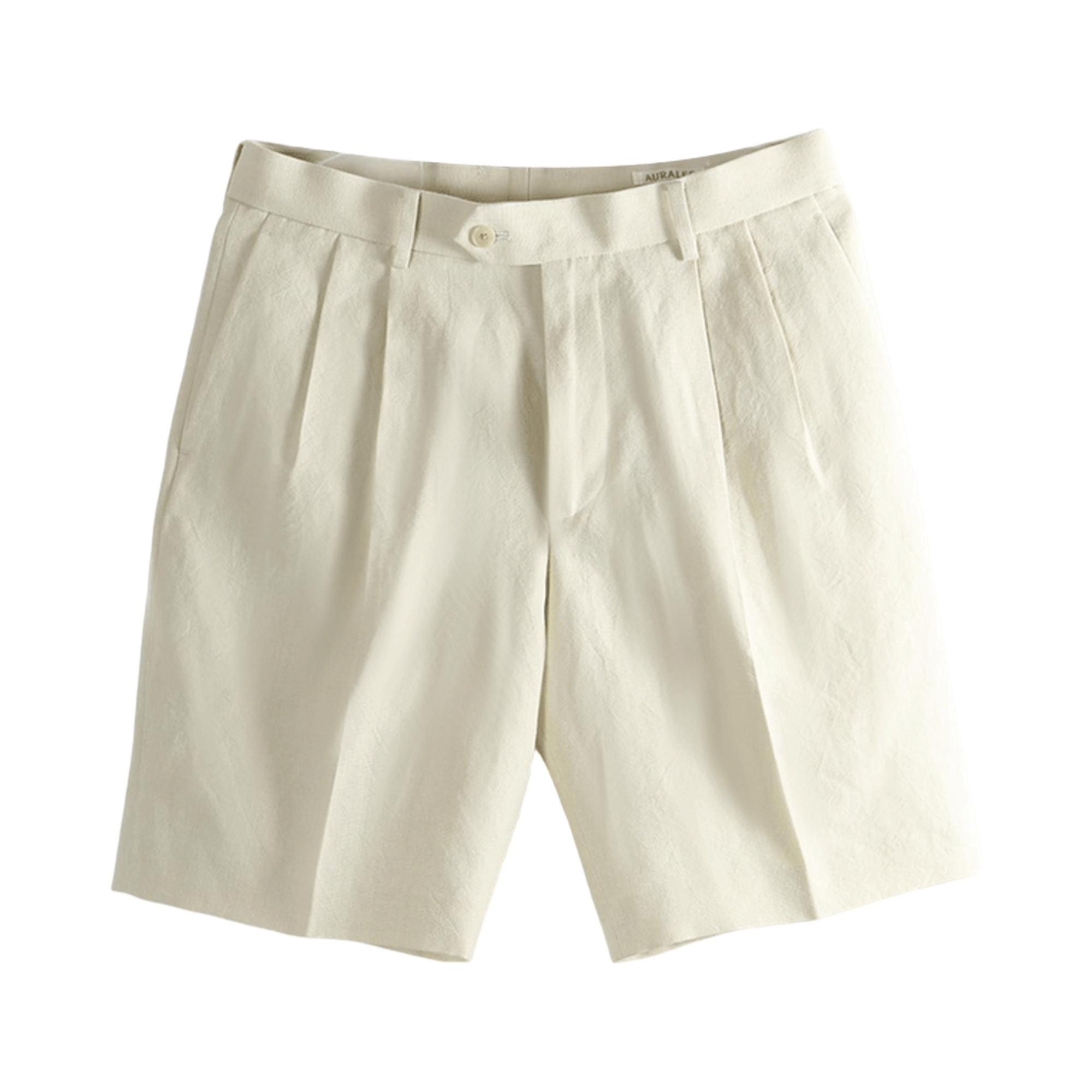 Buy Auralee Wool Cotton Linen Ox Shorts 'Lime Beige' - A26SP03WO