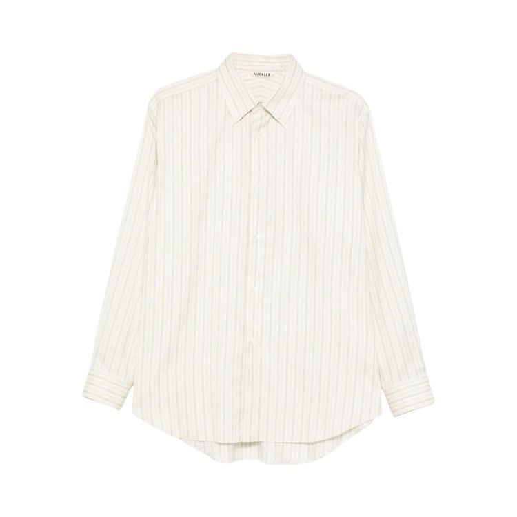 Auralee Cotton Silk Stripe Shirt Ivory Stripe