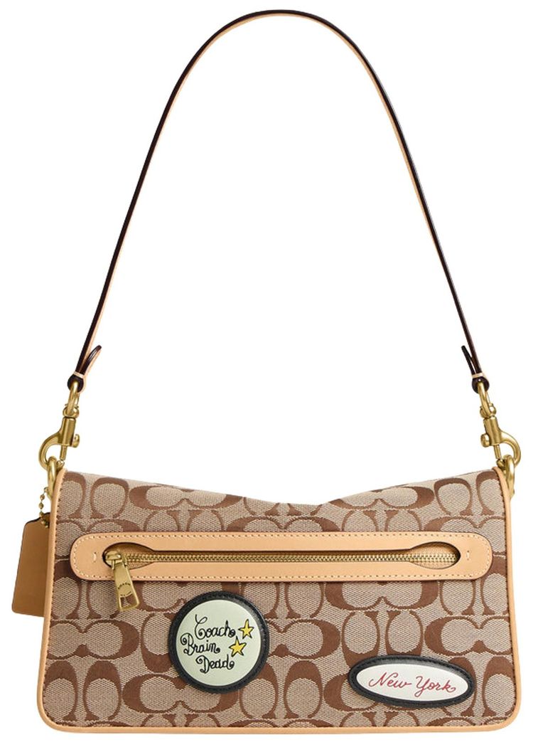 Brain Dead x Coach Signature Jacquard Soft Tabby Shoulder Bag 26 with Patches Khaki