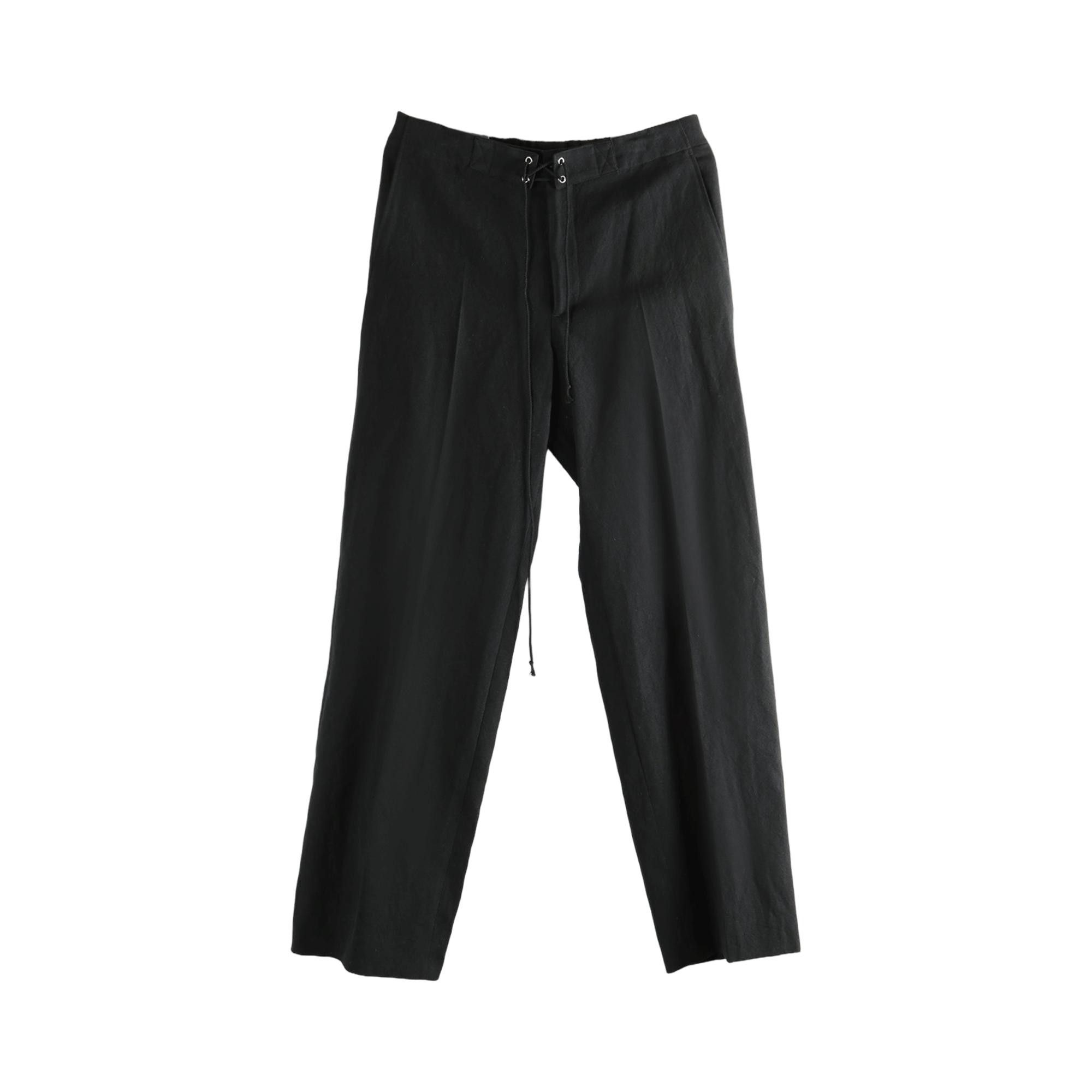 Buy Auralee Wool Cotton Linen Ox Drawstring Pants 'Black