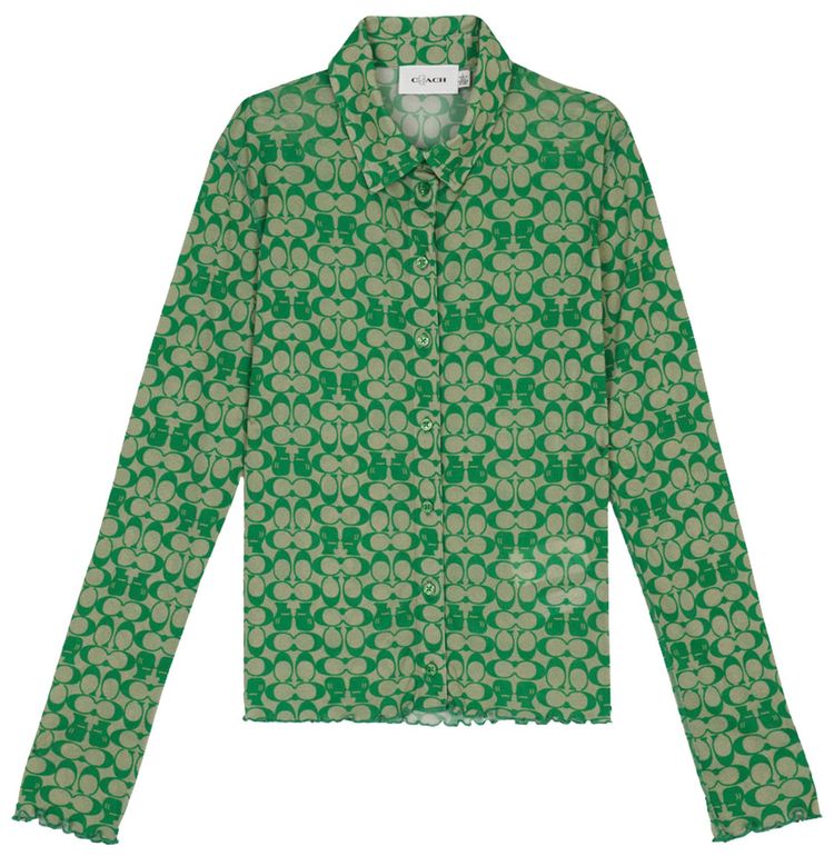 Brain Dead x Coach Printed Mesh Button Up Shirt Dark Green