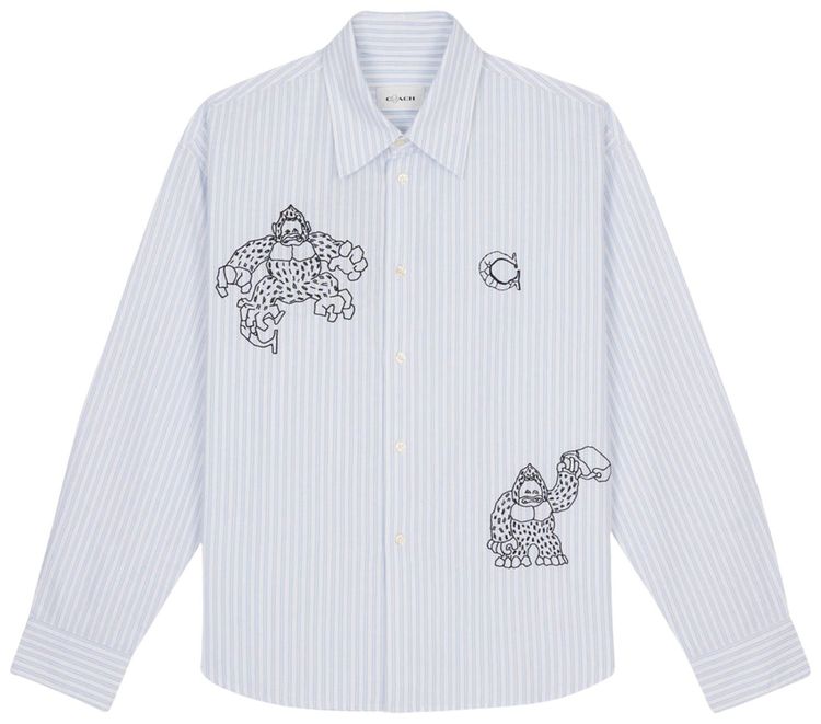 Brain Dead x Coach Long Sleeve Button Up Shirt Blue Stripe
