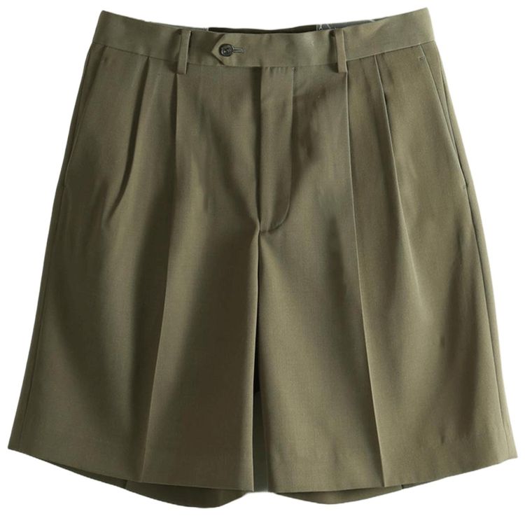 Auralee Light Wool Max Gabardine Shorts Olive Brown