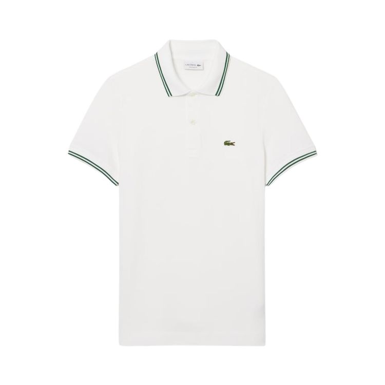 Lacoste Short Sleeve Regular Fit Stripe Collar Pique Polo White