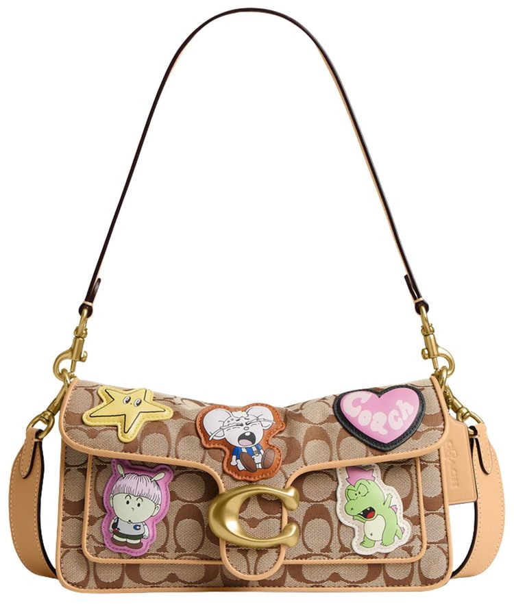 Brain Dead x Coach Signature Jacquard Soft Tabby Shoulder Bag 26 with Patches Khaki