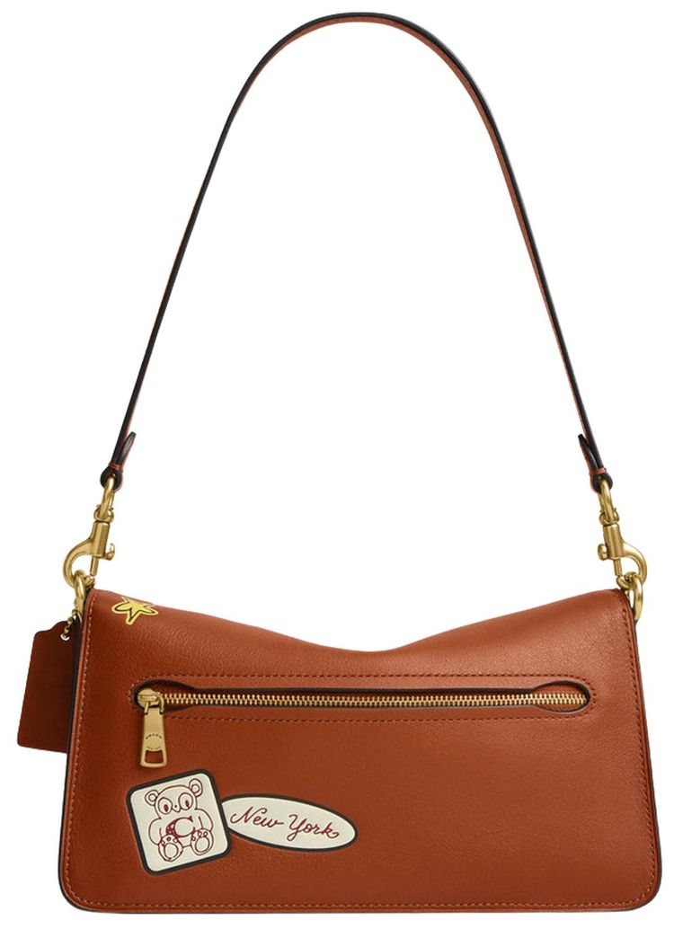 Brain Dead x Coach Burnished Soft Tabby Shoulder Bag 26 with Patches Amber Brown
