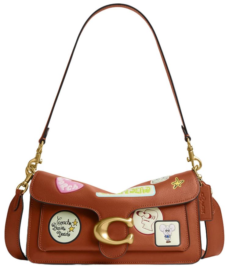 Brain Dead x Coach Burnished Soft Tabby Shoulder Bag 26 with Patches Amber Brown