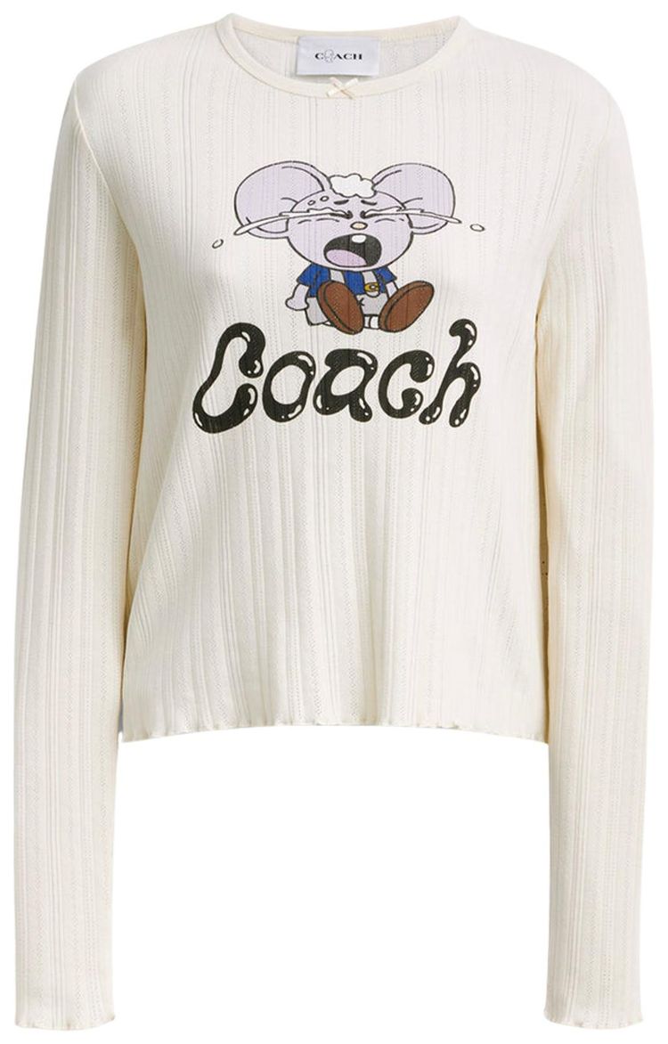 Brain Dead x Coach Long Sleeve Graphic Pointelle Top Cream