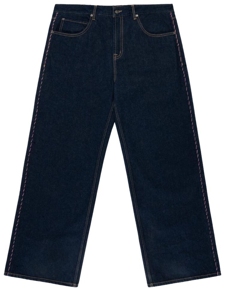 Glass Cypress Oversized Denim With Thread Blue