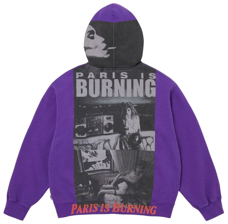 Supreme Paris Is Burning Zip Up Hooded Sweatshirt Purple