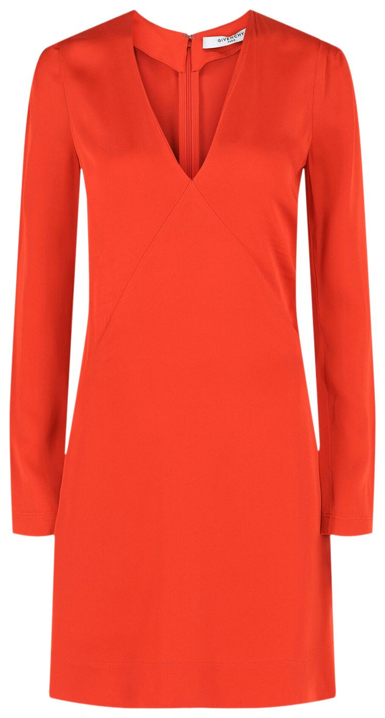 Givenchy V Neck Long Sleeve Dress Bright Red