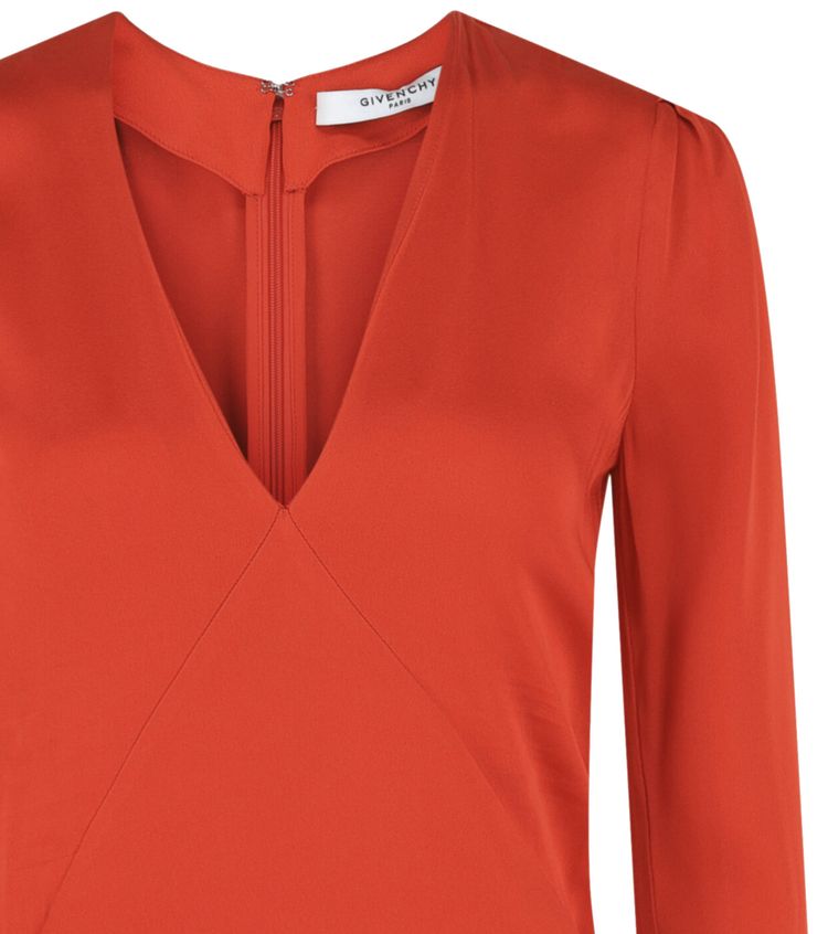 Givenchy V Neck Long Sleeve Dress Bright Red