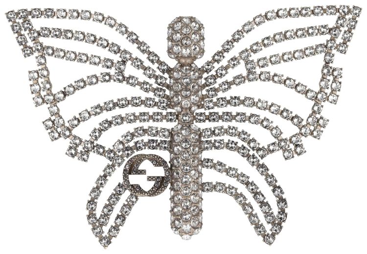 Gucci Crystal Embellished Butterfly Brooch Silver