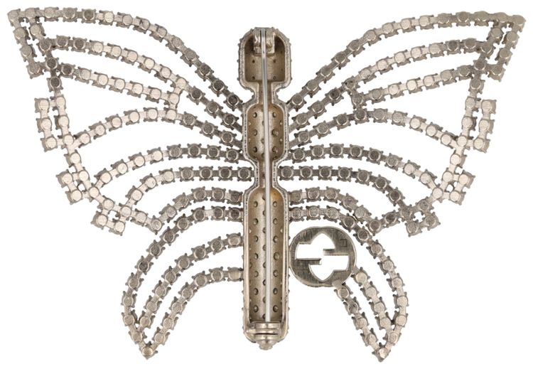 Gucci Crystal Embellished Butterfly Brooch Silver