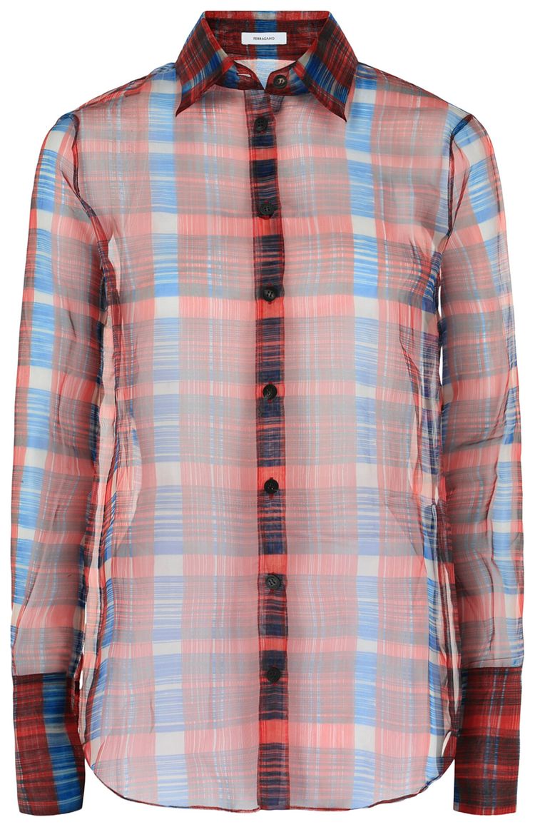Ferragamo August Organza Check Button Front Shirt Bone