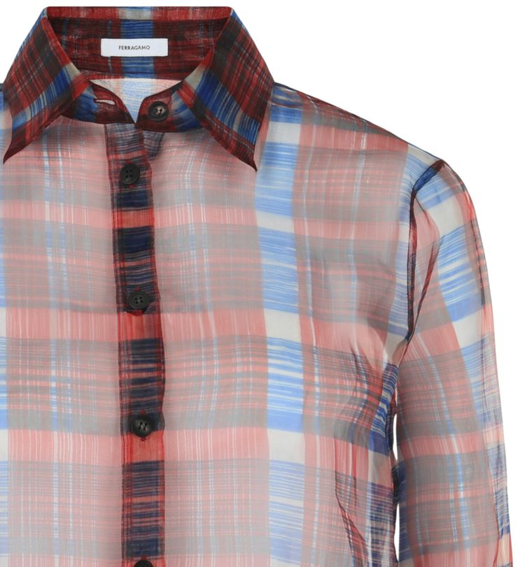 Ferragamo August Organza Check Button Front Shirt Bone
