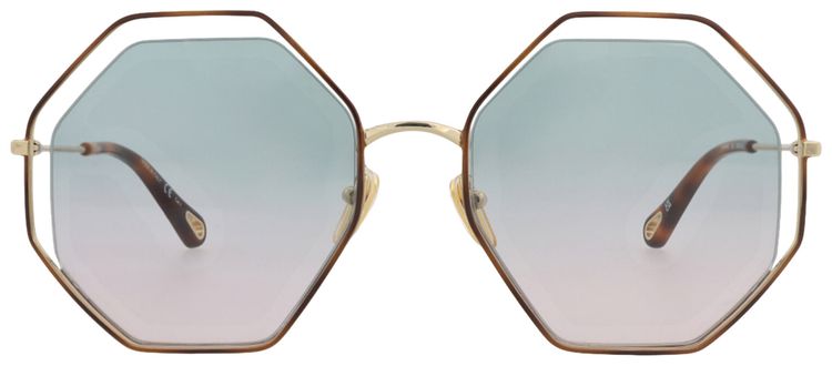 Chloe Square Frame Metal Sunglasses HavanaGoldGreen