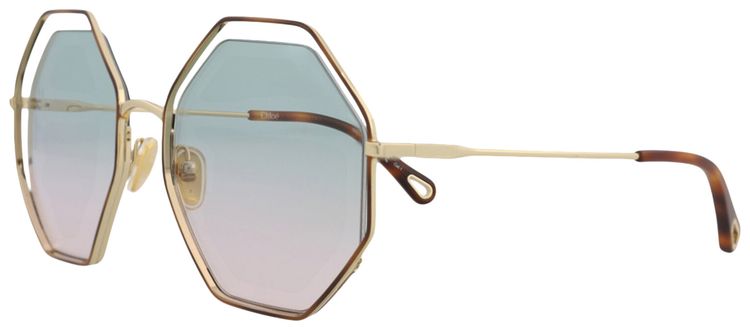Chloe Square Frame Metal Sunglasses HavanaGoldGreen
