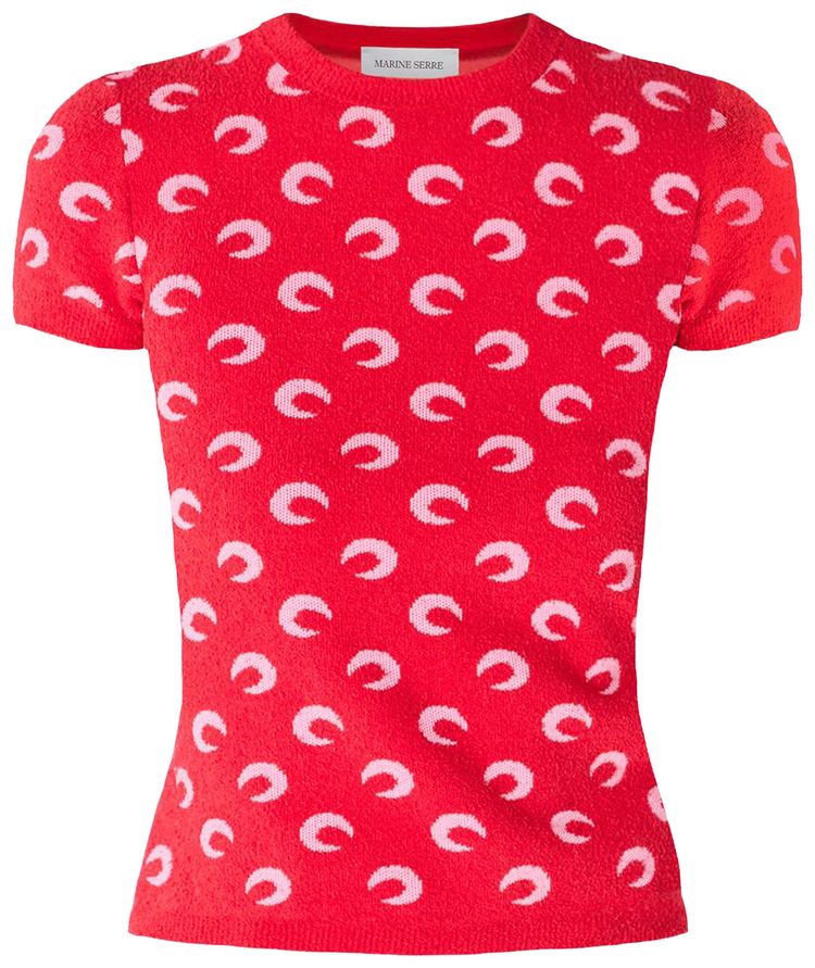 Marine Serre Moon Jacquard Bouclette Short Sleeve Top RedPink