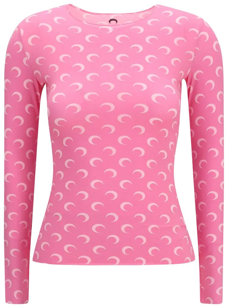 Marine Serre Moon Printed Jersey Long Sleeve Crewneck Top Pink