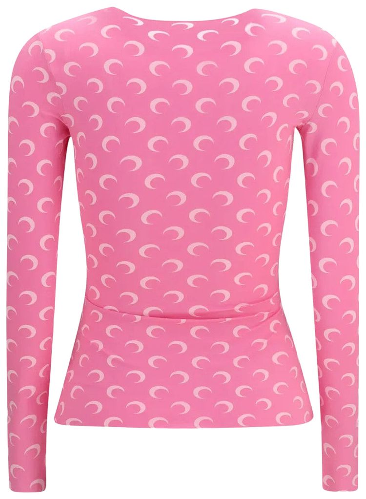 Marine Serre Moon Printed Jersey Long Sleeve Crewneck Top Pink