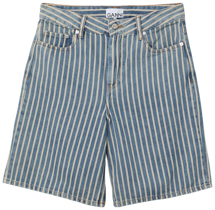 GANNI Light Stripe Denim Shorts Soft Chambray