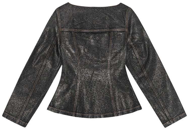 GANNI Shimmery Foil Denim Fitted Blazer Washed BlackBlack