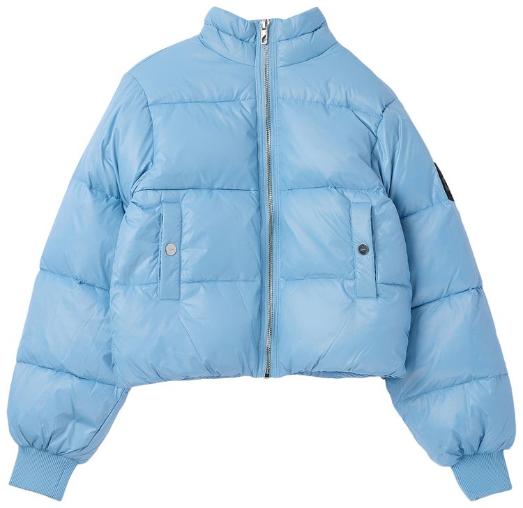 GANNI Shiny Nylon Short Puffer Jacket Blissful Blue