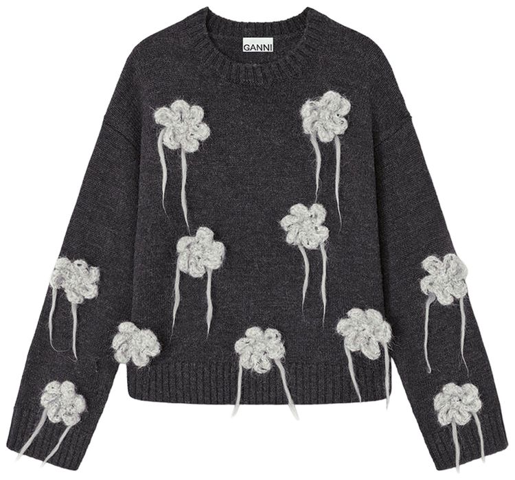 GANNI Flower Crochet Sweater Phantom