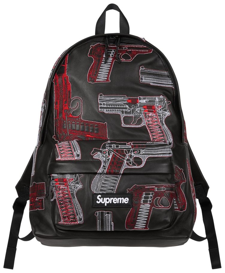 Supreme Guns Embroidered Leather Backpack Black
