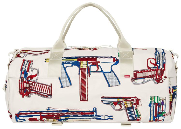 Supreme Guns Embroidered Leather Duffle Bag White